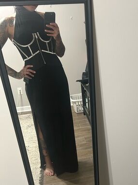AREA Black Strapless Embellished Bustier with Silver Trim